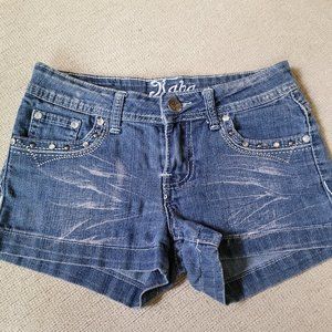 EUC Silver Sparkly Denim Blue Jean Shorts w/ Rhinestones, Size 3 / Small XS Kaba